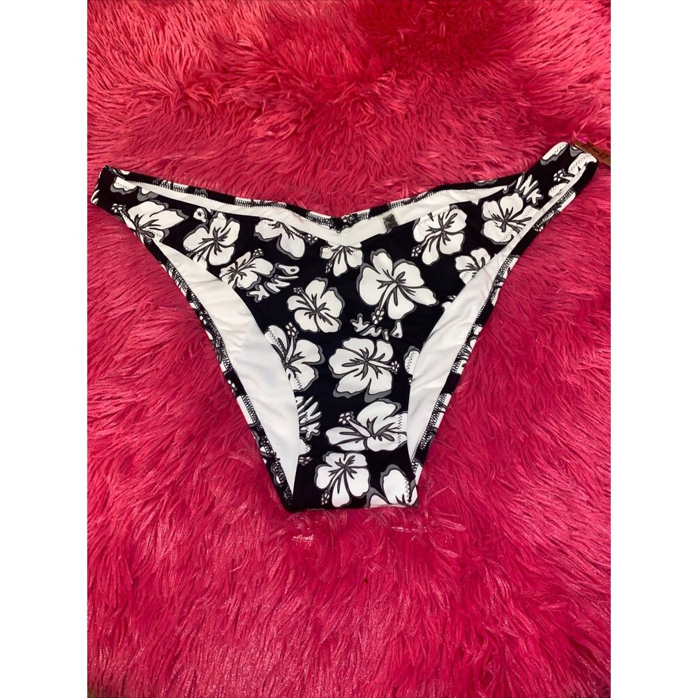 PINK Victorias Secret Nwt Black Floral V‎ Front Sexy Itsy Swim Bikini Bottom XXL